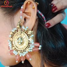 Load image into Gallery viewer, Golden Dangling Earrings with Pearland Pink Bead
