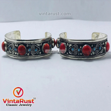 Load image into Gallery viewer, Handmade Cuff Bracelet inlaid with Stones and Beads
