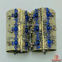 Load image into Gallery viewer, Blue Stone Antique Tribal Cuff Bracelet
