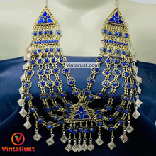 Load image into Gallery viewer, Handmade Blue Vintage Unique Bib Necklace
