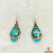 Load image into Gallery viewer, Handmade Turquoise Nepalese Dangle Earrings

