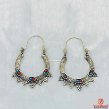 Load image into Gallery viewer, Antique Silver Boho Hoop Statement Earrings
