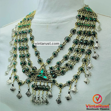 Load image into Gallery viewer, Tribal Statement Green Layered Bib Necklace

