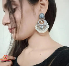 Load image into Gallery viewer, Ethnic Handmade Silver Tone Earrings With Pearls
