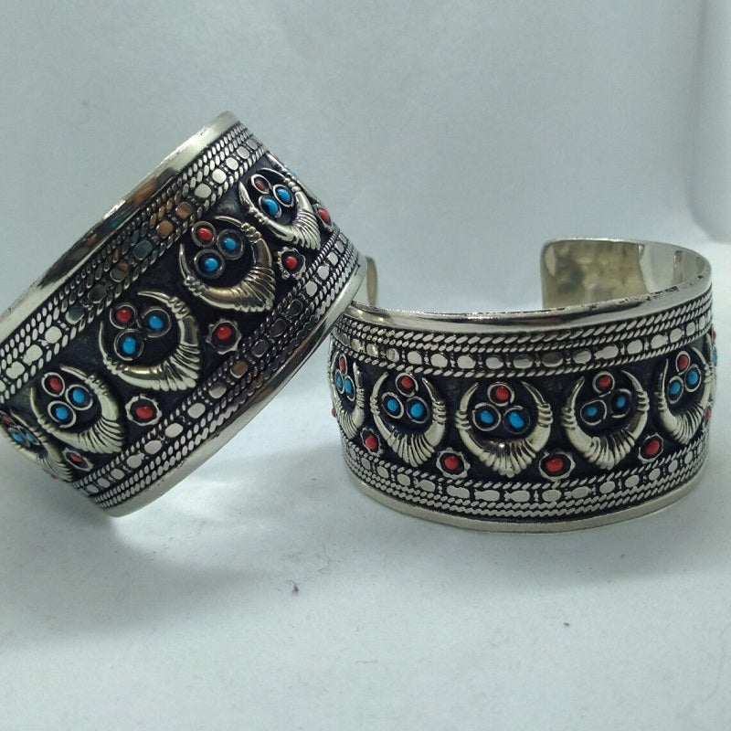 Kuchi Tribal Boho Turquoise and Red Beads Cuffs