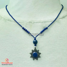 Load image into Gallery viewer, Lapis Beaded Necklace with Dangling Pendant
