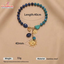 Load image into Gallery viewer, Blue Acrylic Beaded Necklace with Gold Sun Charm
