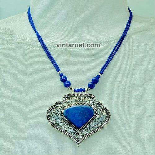 Lapis Lazuli Beaded Chain Pendant Necklace