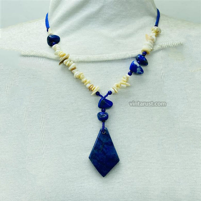Lapis Lazuli Beaded Necklace With Pendant