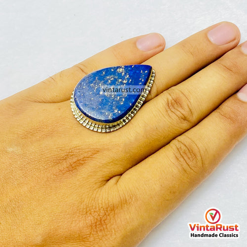 Lapis Lazuli Deep Blue Teardrop Gemstone Ring