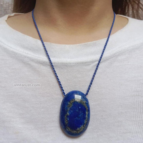 Lapis Lazuli Gemstone Oval Shape Pendant Necklace
