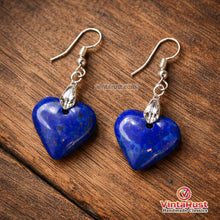 Load image into Gallery viewer, Heart Shaped Lapis Lazuli Drop Earrings
