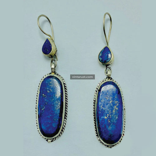Lapis Lazuli Long Dangle Statement Earrings