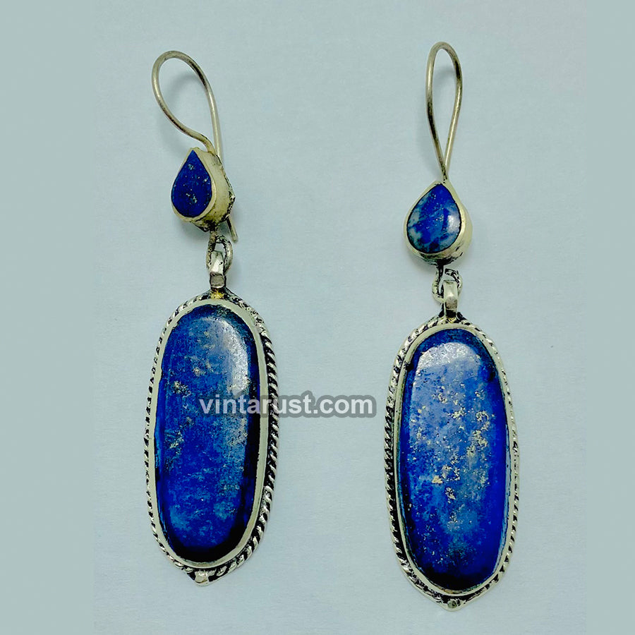 Lapis Lazuli Long Dangle Statement Earrings