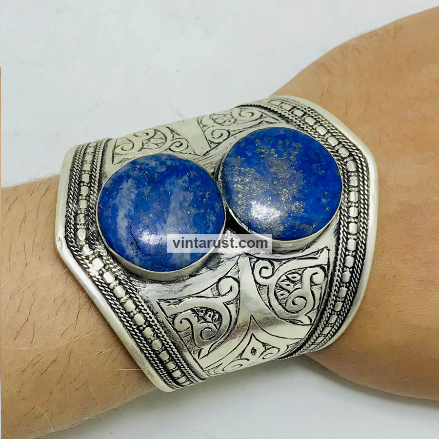 Lapis Lazuli Natural Gemstone Cuff Bracelet