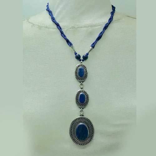 Lapis Lazuli Necklace with Triple Pendants