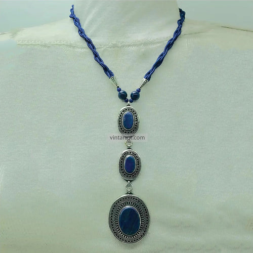 Lapis Lazuli Necklace with Triple Pendants