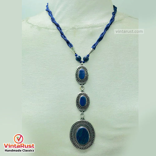 Lapis Lazuli Necklace with Triple Pendants