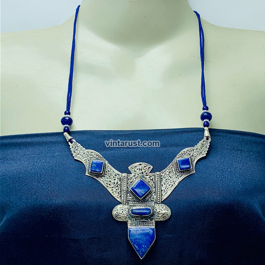 Lapis Lazui Nepalese Triangular Pendant Necklace