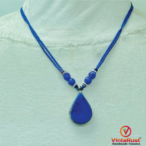 Lapis Lazuli Tear Drop Shape Pendant Necklace