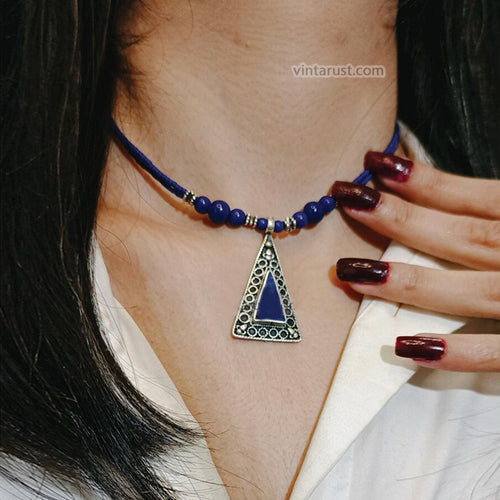 Lapis Lazuli triangle Vintage Choker Necklace