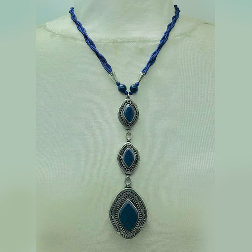 Lapis Statement Necklace with Antique Silver Pendants