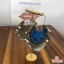 Load image into Gallery viewer, Tribal Light Weight Blue and Silver Hoop Style Earrings
