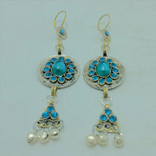 Load image into Gallery viewer, Light Weight Earrings With Turquoise Glass Stone
