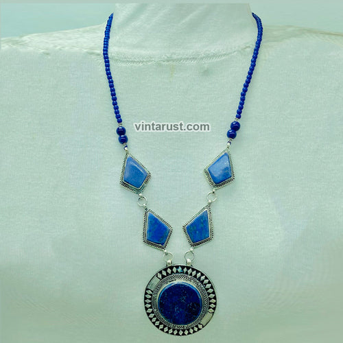 Long Chain Lapis Lazuli Pendant Necklace