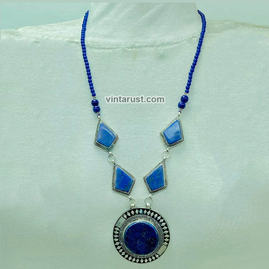 Long Chain Lapis Lazuli Pendant Necklace