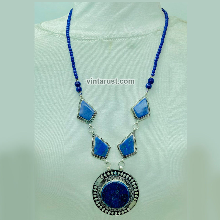 Long Chain Lapis Lazuli Pendant Necklace