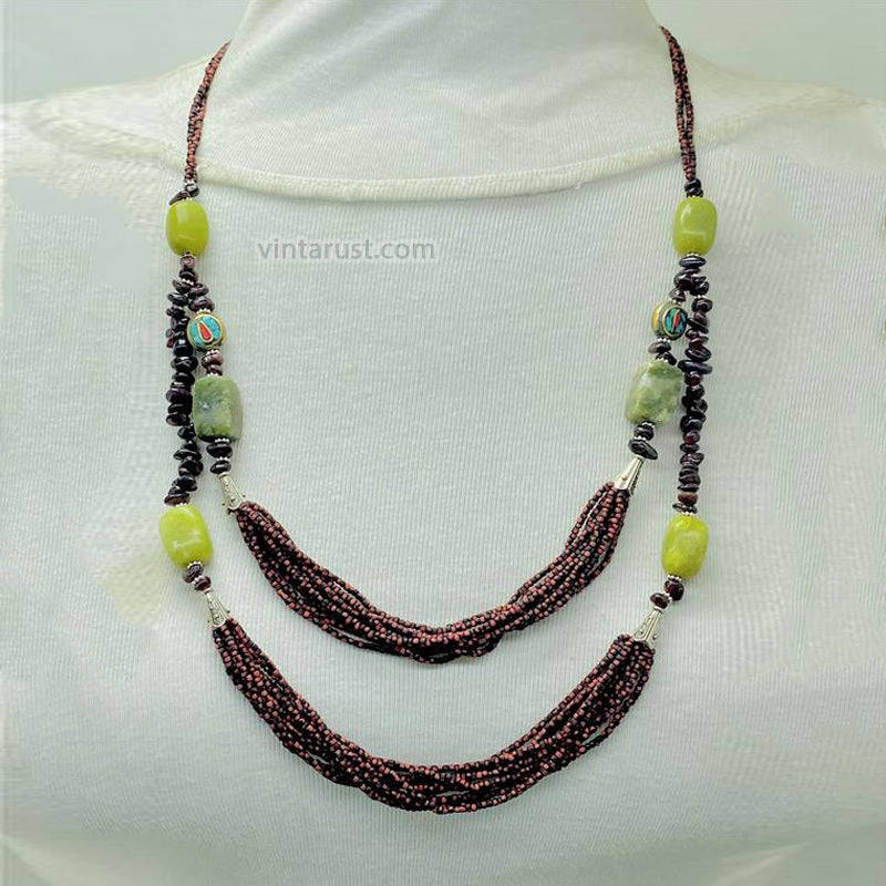 Maroon Beads and Stones Necklace