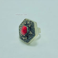 Load image into Gallery viewer, Massive Turkmen Tribal Coral Stone Ring

