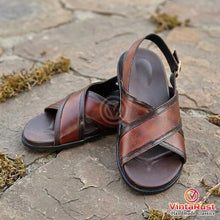 Load image into Gallery viewer, Men’s Brown Leather Cross-Strap Sandals
