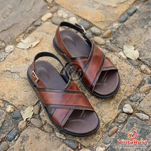 Load image into Gallery viewer, Men’s Brown Leather Cross-Strap Sandals
