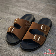Load image into Gallery viewer, Men's Brown Suede Double Buckle Slides

