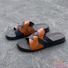 Load image into Gallery viewer, Men's Handmade Leather Woven Slide Sandals
