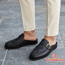 Load image into Gallery viewer, Men's Black Woven Leather Mules
