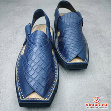 Load image into Gallery viewer, Men's Blue Alligator Print Leather Peshawari Sandals
