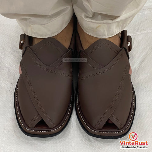 Men's Brown Leather Handmade Peshawari Chappal