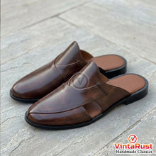 Load image into Gallery viewer, Men’s Brown Leather Slip-On Mules
