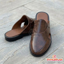 Load image into Gallery viewer, Men’s Brown Leather Slip-On Mules
