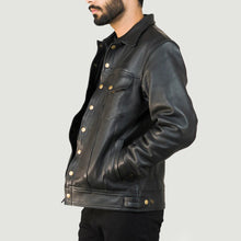 Load image into Gallery viewer, Men&#39;s Chest Pockets Leather Jacket with Collar
