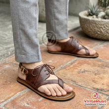 Load image into Gallery viewer, Men's Brown Leather Gladiators Sandals
