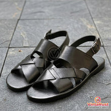 Load image into Gallery viewer, Men's Handcrafted Black Leather Gladiator Sandals
