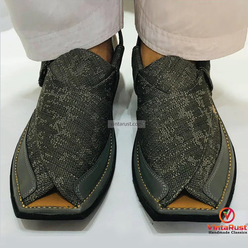 Men’s Handmade Grey Peshawari Chappal