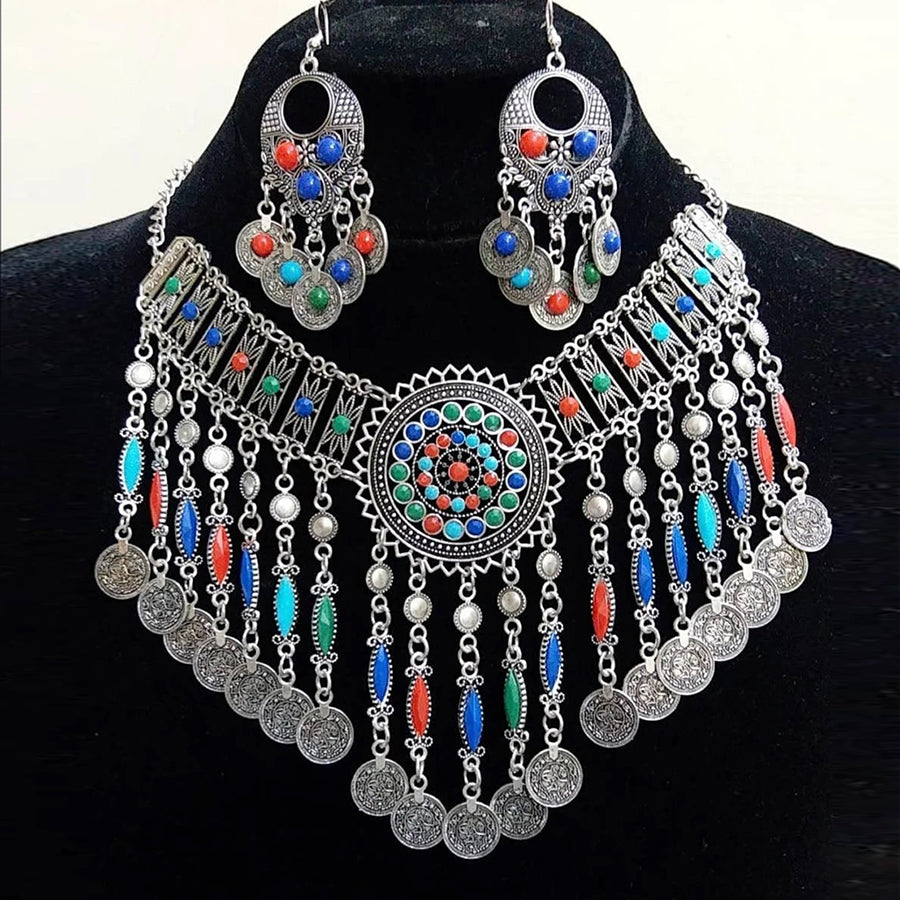 Multi Beads Necklace Set With Earrings
