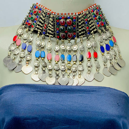 Multicolor Tribal Choker Necklace With Coins