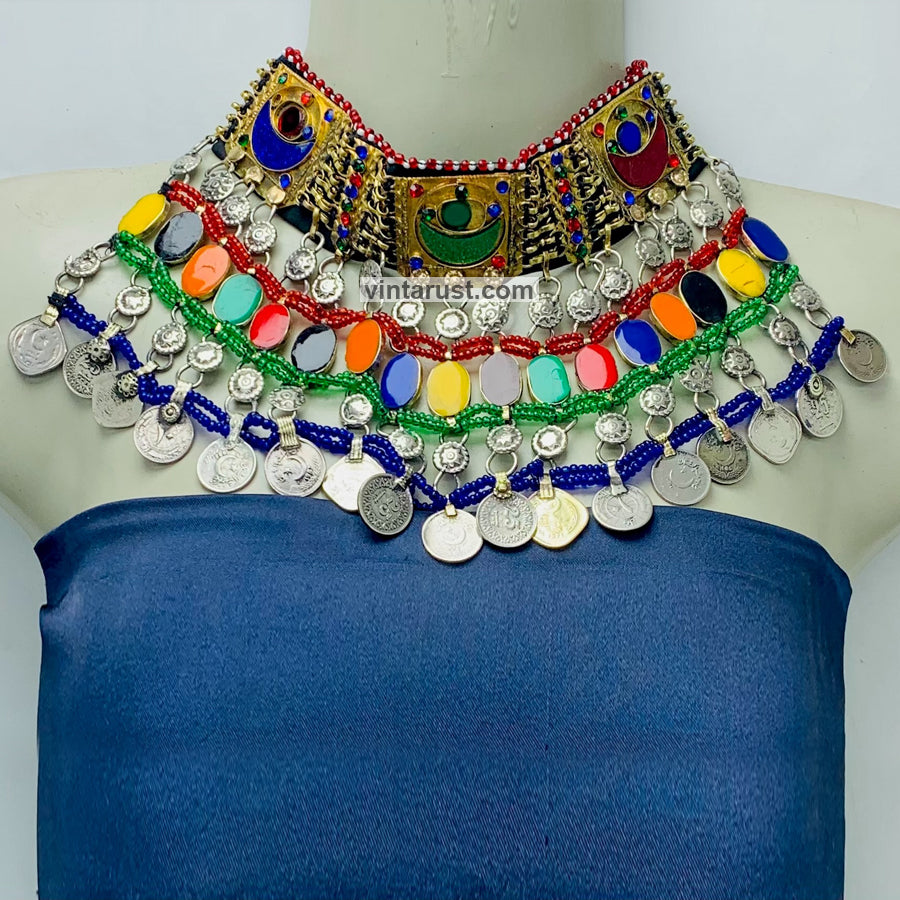 Multicolor Boho Necklace With Dangling Coins