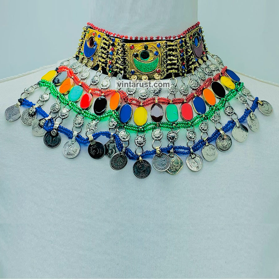 Multicolor Boho Necklace With Dangling Coins